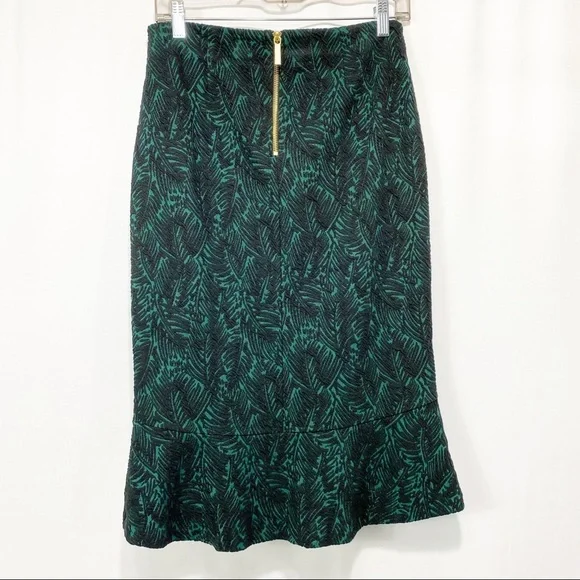 NWT-Michael Kors-Green and Black Embroidered Skirt Flare hem S - Picture 4 of 7